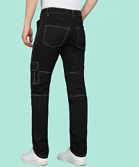 Stylish Black Denim Solid Mid-Rise Jeans For Men-thumb1