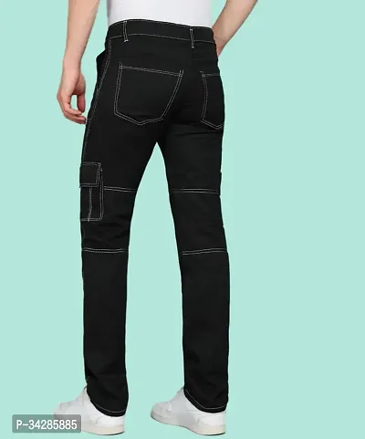 Stylish Black Denim Solid Mid-Rise Jeans For Men-thumb2