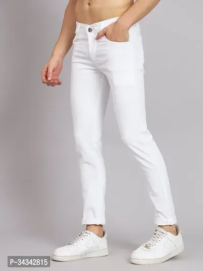 Elegant White Denim Solid Jeans For Men And Boys-thumb0