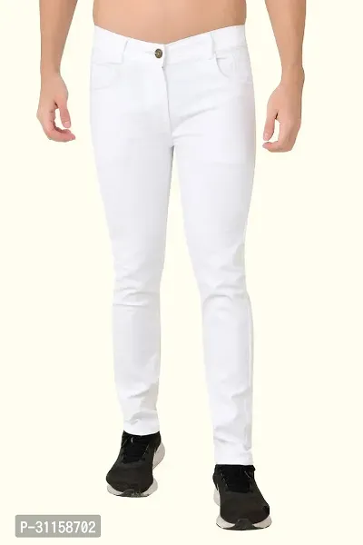 Stylish White Cotton Blend Mid-Rise Jeans For Men-thumb0