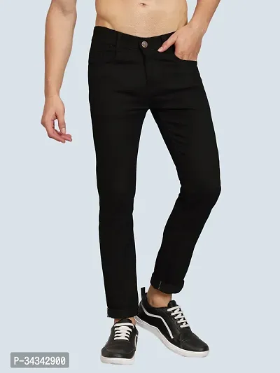 Elegant Black Denim Solid Jeans For Men And Boys-thumb0