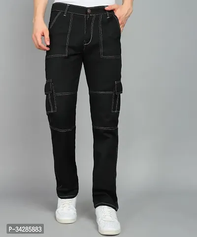 Stylish Black Denim Solid Mid-Rise Jeans For Men-thumb0