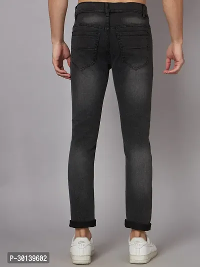 Stylish Black Denim Faded Mid-Rise Jeans For Men-thumb2