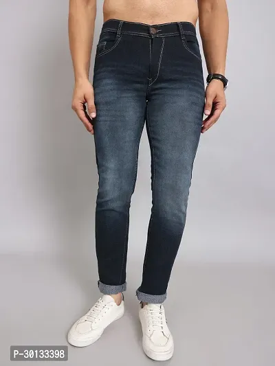 Stylish Blue Denim Faded Mid-Rise Jeans For Men-thumb0