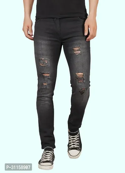 Stylish Black Cotton Blend Mid-Rise Jeans For Men-thumb0