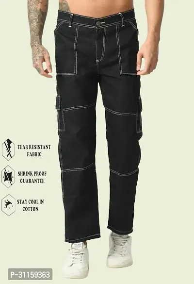 Stylish Black Cotton Blend Mid-Rise Jeans For Men-thumb0