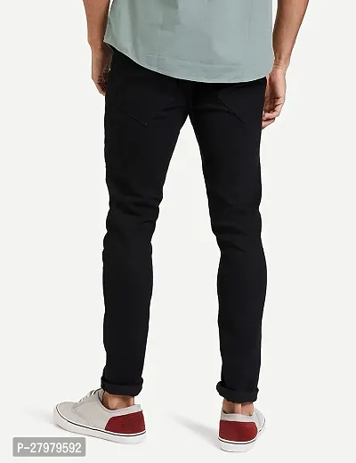 Stylish Black Cotton Blend Solid Mid-Rise Jeans For Men-thumb2