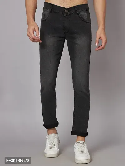 Stylish Black Denim Faded Mid-Rise Jeans For Men-thumb0