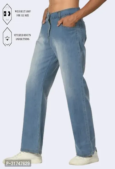 Elegant Light Blue Cotton Blend Solid Jeans For Men