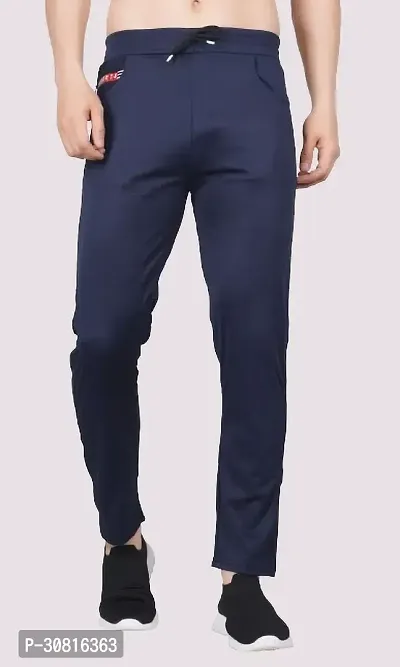 Stylish Blue Lycra Blend Regular Track Pants for Men-thumb0