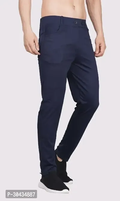 Stylish Blue Polyester Spandex Solid Track Pant For Men