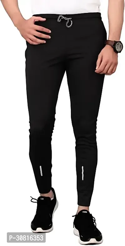 Stylish Black Lycra Blend Regular Track Pants for Men-thumb0