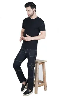 Stylish Black Denim Solid Mid-Rise Jeans For Men-thumb2