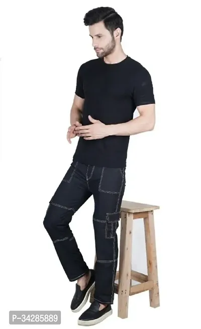 Stylish Black Denim Solid Mid-Rise Jeans For Men-thumb3