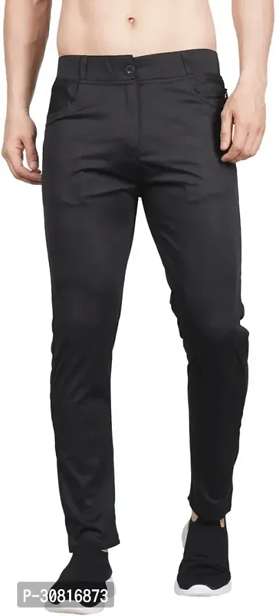 Linaria Stylish Black Lycra Blend Solid Regular Fit Trouser For Men