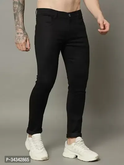 Elegant Black Denim Solid Jeans For Men And Boys-thumb0