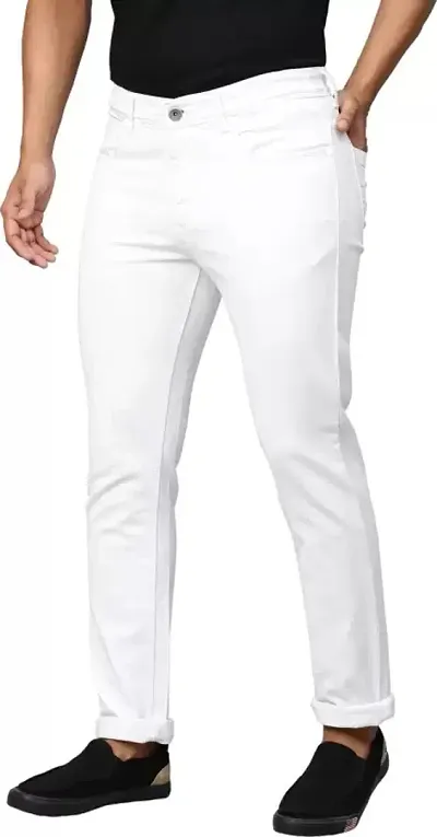 Stylish White Regular Fit Mid Rise Jeans for Men