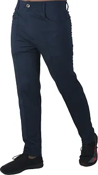 Linaria Stylish Blue Lycra Blend Solid Regular Fit Trouser For Men-thumb2