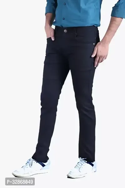 Stylish Denim Black Solid Mid-Rise Jeans For Men-thumb0