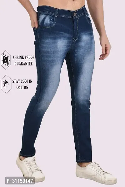 Stylish Blue Cotton Blend Mid-Rise Jeans For Men