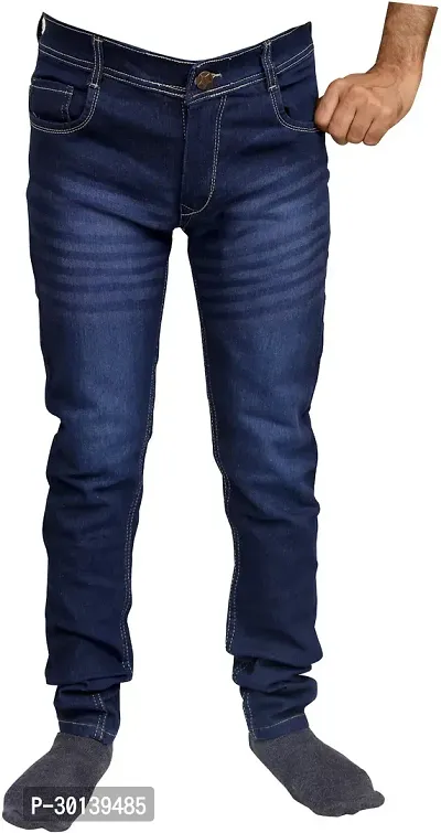 Stylish Black Denim Faded Mid-Rise Jeans For Men-thumb0