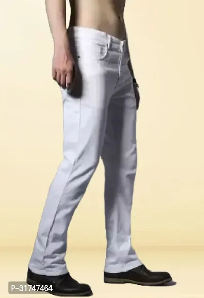 Elegant White Denim Solid Jeans For Men-thumb3