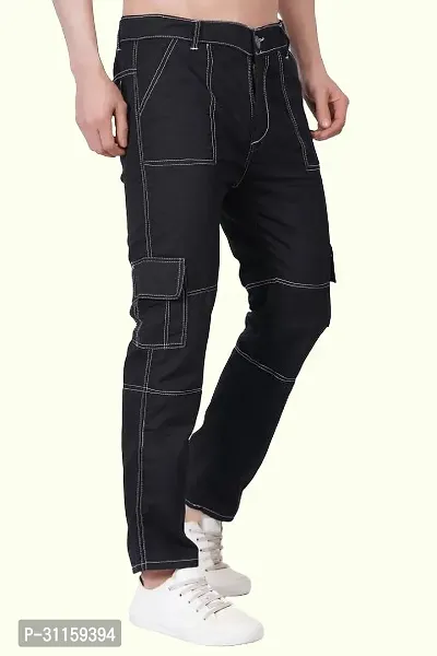 Stylish Black Cotton Blend Mid-Rise Jeans For Men-thumb0