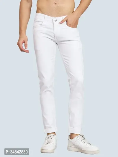 Elegant White Denim Solid Jeans For Men And Boys-thumb0