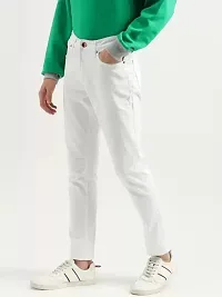 Stylish White Denim Solid Mid-Rise Jeans For Men-thumb2