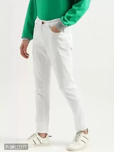 Stylish White Denim Solid Mid-Rise Jeans For Men-thumb3