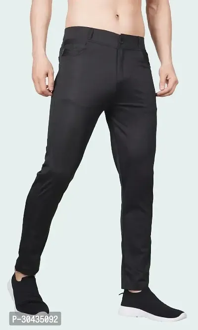 Stylish Black Polyester Spandex Solid Track Pant For Men