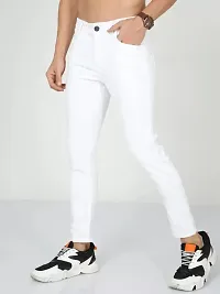 Stylish White Denim Solid Mid-Rise Jeans For Men-thumb2