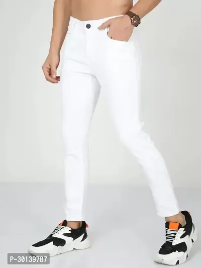 Stylish White Denim Solid Mid-Rise Jeans For Men-thumb3