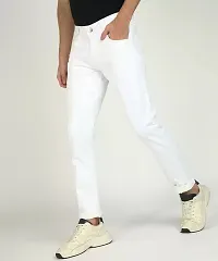 Stylish White Denim Solid Mid-Rise Jeans For Men-thumb2