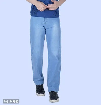 Elegant Light Blue Denim Solid Jeans For Men-thumb0