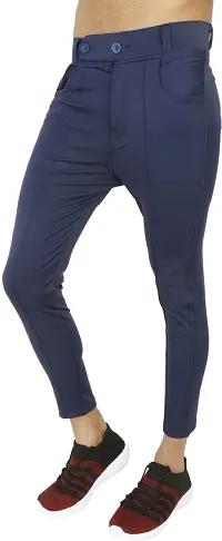 Linaria Stylish Blue Cotton Blend Solid Regular Fit Trouser For Men-thumb1