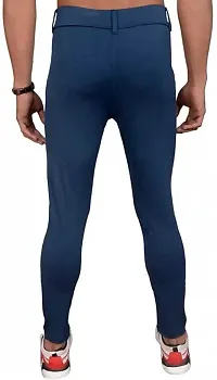 Stylish Blue Polyester Spandex Solid Track Pant For Men-thumb1