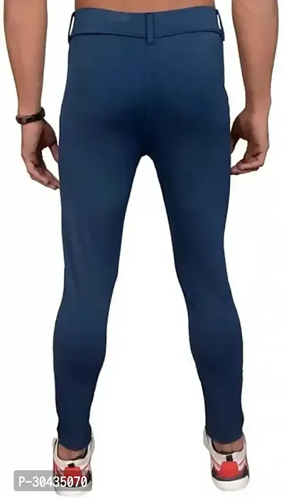 Stylish Blue Polyester Spandex Solid Track Pant For Men-thumb2