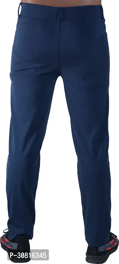 Stylish Blue Lycra Blend Regular Track Pants for Men-thumb2