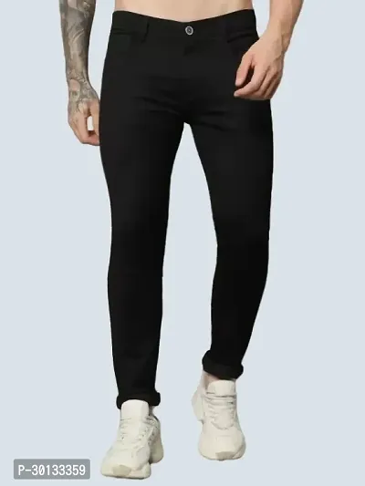 Stylish Black Denim Solid Mid-Rise Jeans For Men-thumb0