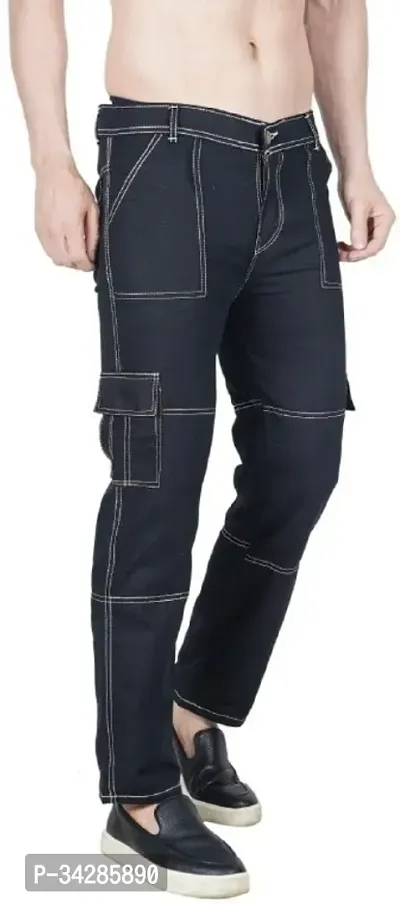 Stylish Black Denim Solid Mid-Rise Jeans For Men-thumb3