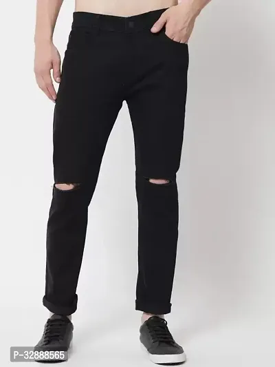 Stylish Black Denim Mid-Rise Jeans For Men-thumb0