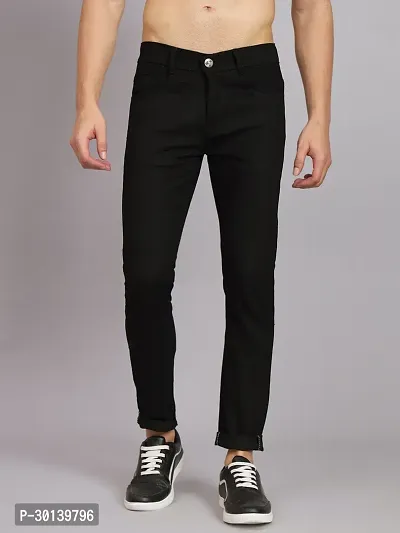 Stylish Black Denim Solid Mid-Rise Jeans For Men-thumb0