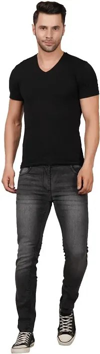 Classic Dark Grey Cotton Blend Solid Jeans For Men-thumb2