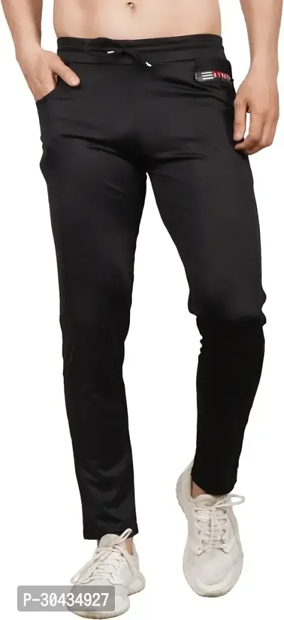 Stylish Black Polyester Spandex Solid Track Pant For Men