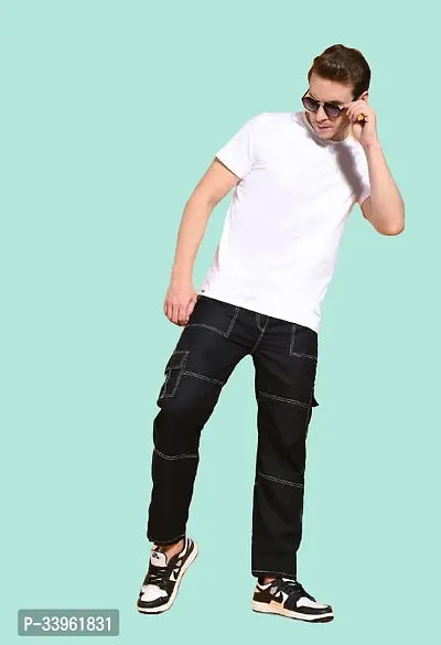 Stylish Black Denim Solid Mid-Rise Jeans For Men-thumb4