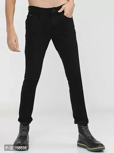 Stylish Black Cotton Lycra Blend Mid-Rise Jeans For Men-thumb0