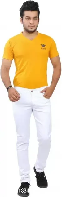 Stylish White Denim Solid Mid-Rise Jeans For Men-thumb4