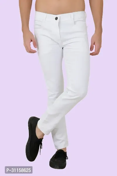 Stylish White Cotton Blend Mid-Rise Jeans For Men-thumb2