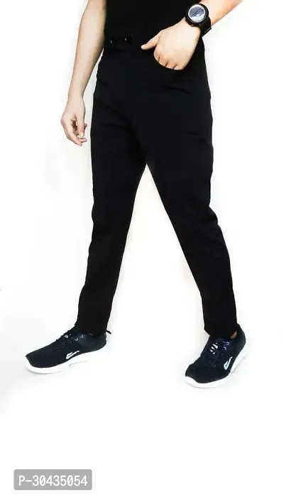 Stylish Black Polyester Solid Track Pant For Men-thumb3